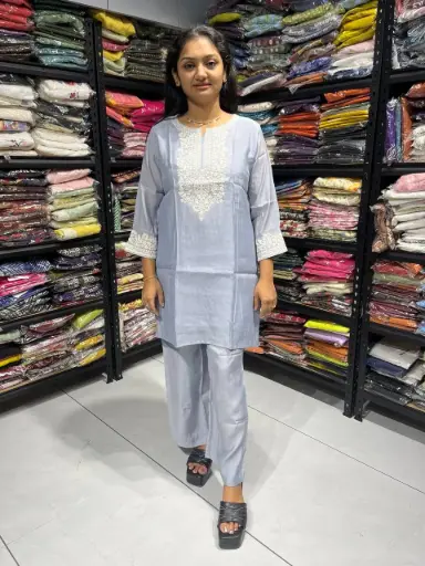 Light blue Elina Graceful Mul Chanderi Cord Set