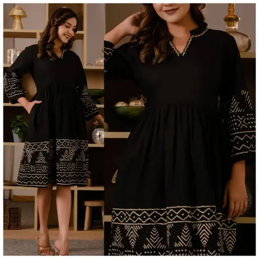 Black Crimson Charm Cotton Dress