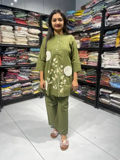 Olive Bloom Crochet Embroidered Co-ord Set