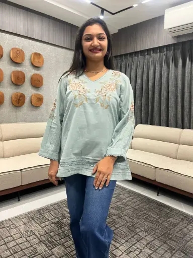 Pastel Mint Embroidered Premium Cotton Top