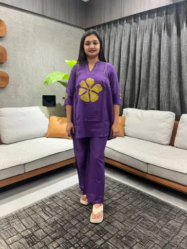 Royal Purple Flowercut Embroidered Co-ord Set
