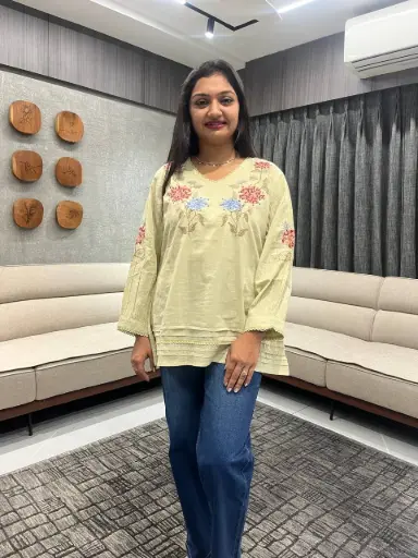 Blooming Pastel Embroidery Short Top