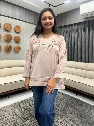 Blush Floral Elegance Embroidered Top