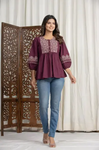Plum Breeze Embroidered Cotton Top