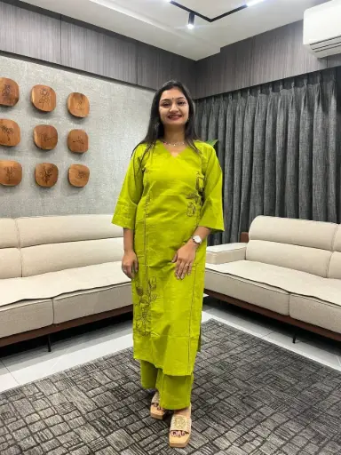 Lime Glow Embroidered Kurta Plazzo Set