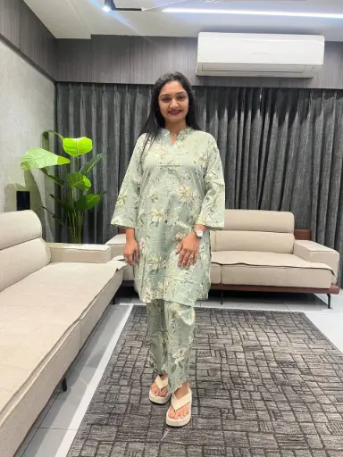 Pista green Cotton Printed Co-ord Set