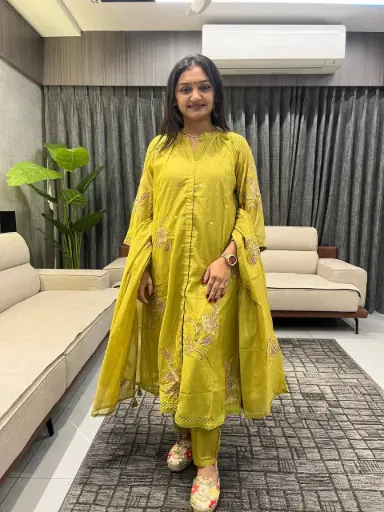 Olive Bloom Tissue Cotton Embroidered 3-Piece Set