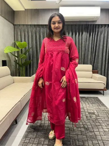 Ruby Radiance Tissue Cotton Suit Set