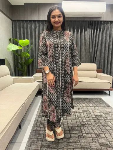 Midnight Paisley Cotton Kurta Set