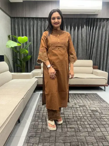 Cocoa Grace Embroidered Cotton Kurta Set