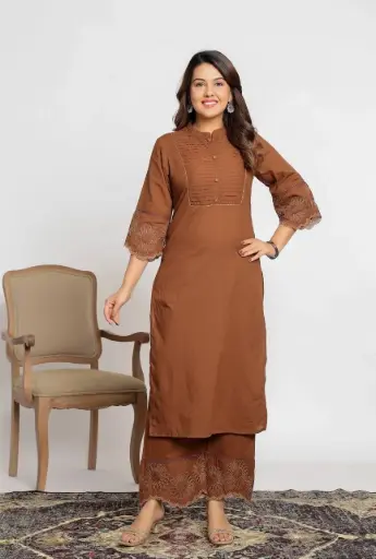 Cocoa Grace Embroidered Cotton Kurta Set
