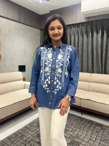 Indigo Bloom Embroidered Denim Shirt