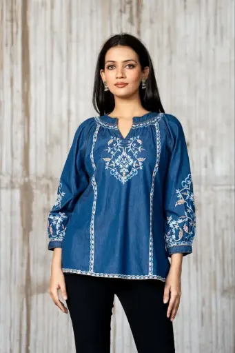 Indigo Grace Embroidered Denim Tunic