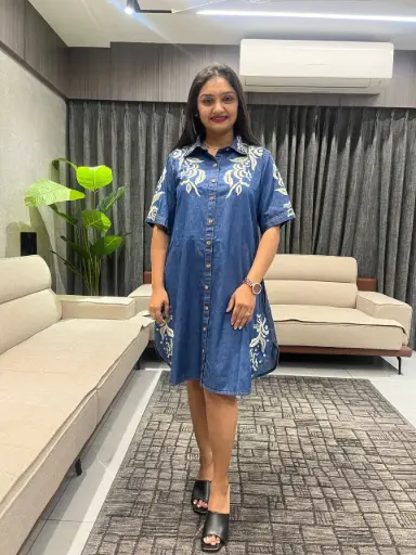 Indigo Charm Embroidered Denim Long Tunic