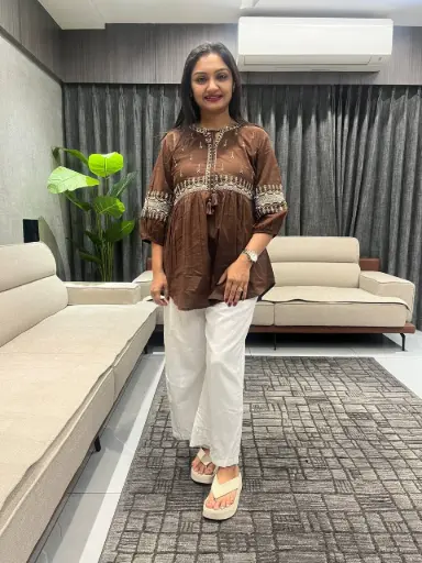 Cocoa Bloom Embroidered Cotton Tunic