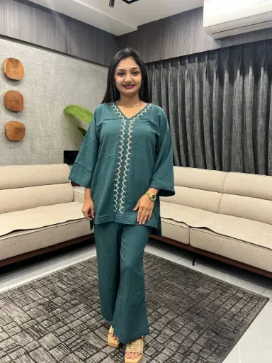LOUIS GREEN HAND EMBROIDERED CO-ORD SET
