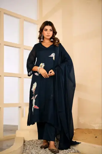 Noor Midnight Crochet Cotton Kurta Set