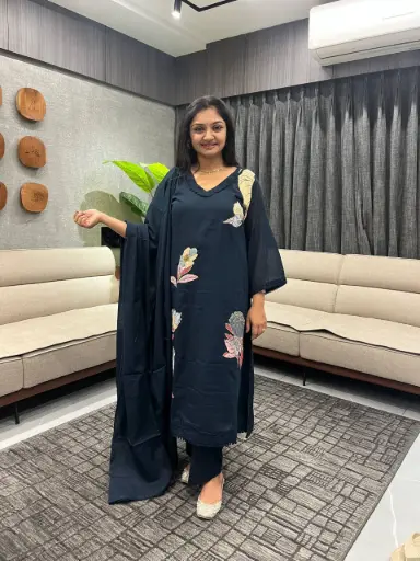 Noor Midnight Crochet Cotton Kurta Set