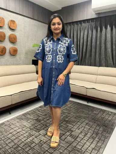 Indigo Bloom Denim Shirt Dress