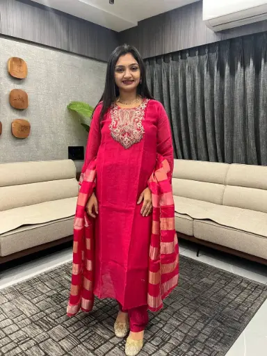 Rose Radiance Mull Chanderi Kurta Set