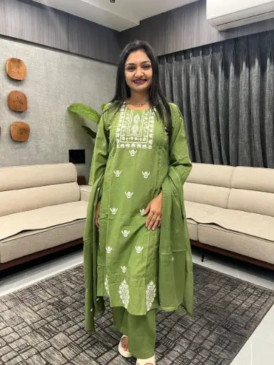 Olive Grace Khadi Cotton Kurta Palazzo Set