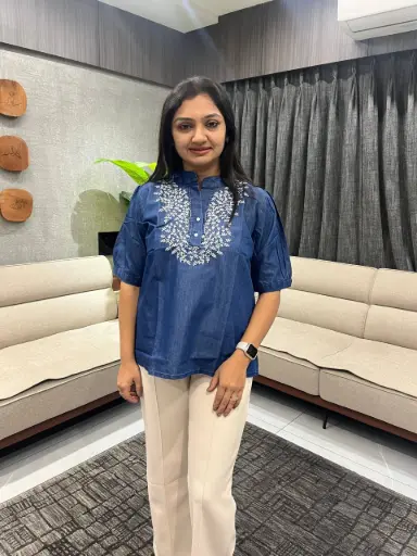 Indigo Embroidered Denim Top