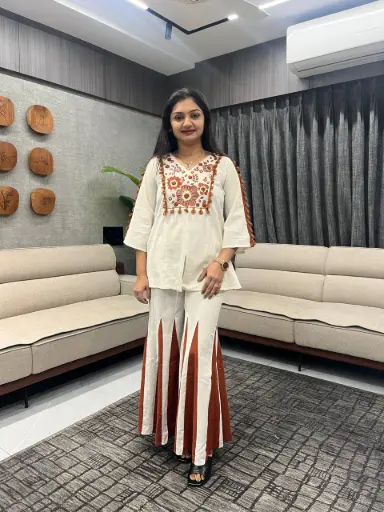 Ivory Rust Embroidered Cotton Co-Ord Set