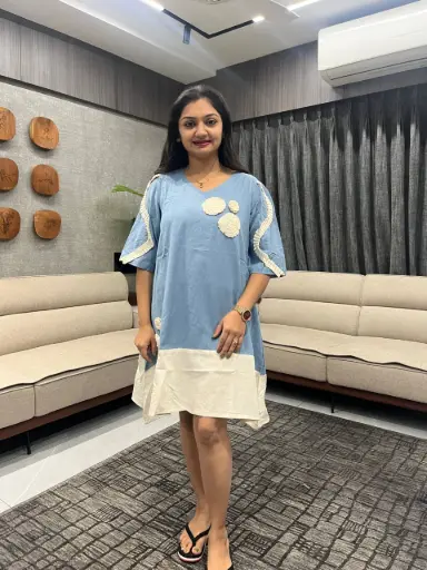 Sky Blue Crochet Patch Cotton Tunic