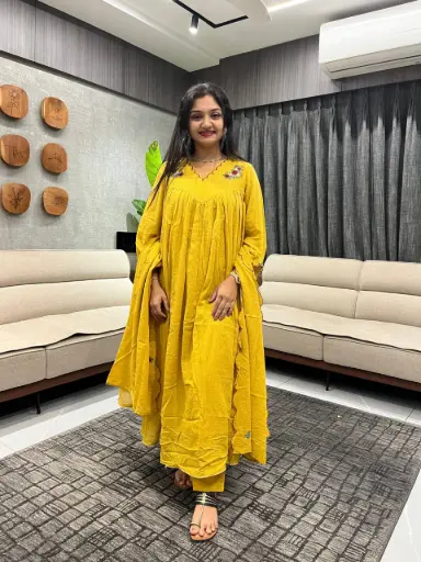 Mustard Bloom Embroidered Kurta Set