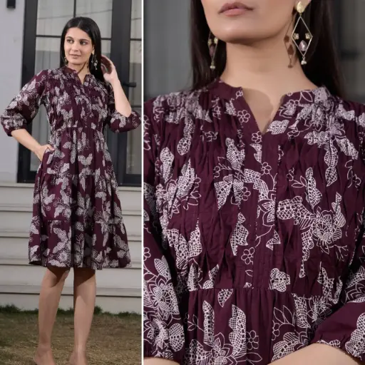 Wine Bloom Printed Cotton Tunic