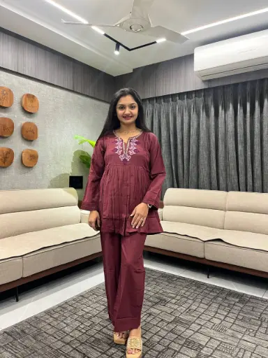Wine Elegance Embroidered Co-Ord Set