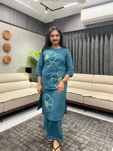 Teal Bloom Cotton Kurta Set