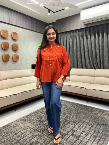 Rust Embroidered Pure Cotton Top