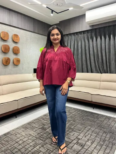 Maroon Embroidered Pure Cotton Top