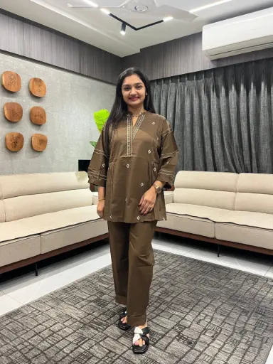 Mocha Elegance Cotton Co-ord Set