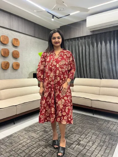 Crimson Bloom Cotton Dress