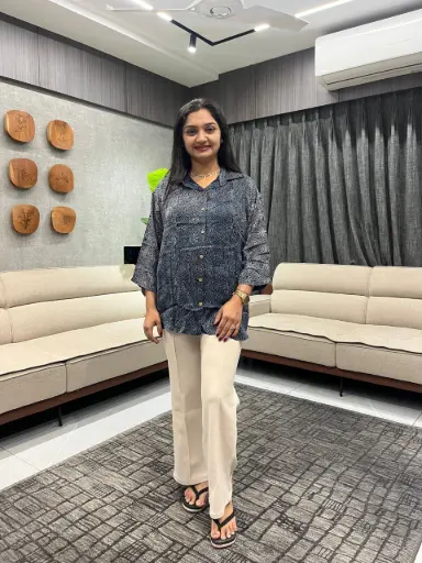 Blue Floral Modal Silk Shirt