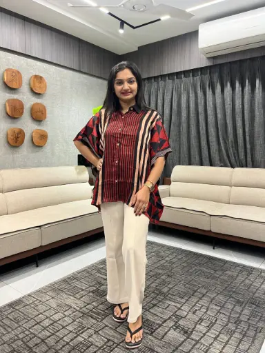 Red & Black Geometric Modal Silk Kaftan Shirt