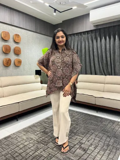 Brown Ajrakh Modal Silk Kaftan Shirt