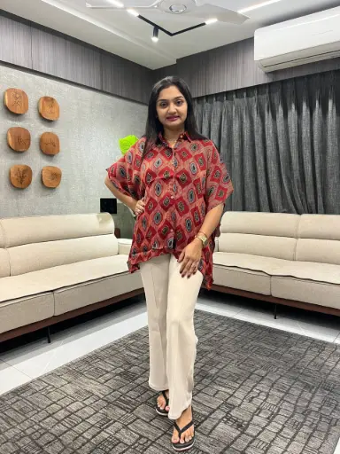 Red Ajrakh Modal Silk Kaftan Shirt