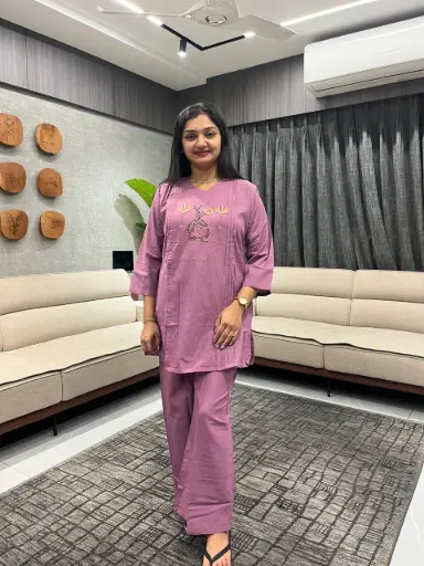 Cotton Embroidered Face Design Co-ord Set