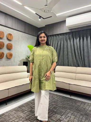 Olive Green Embroidered Cotton Tunic