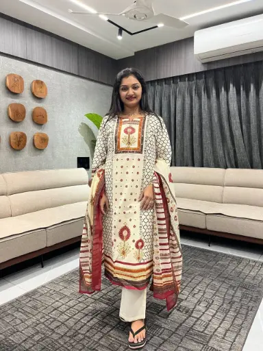 Crimson Bloom Printed Cotton Suit Set