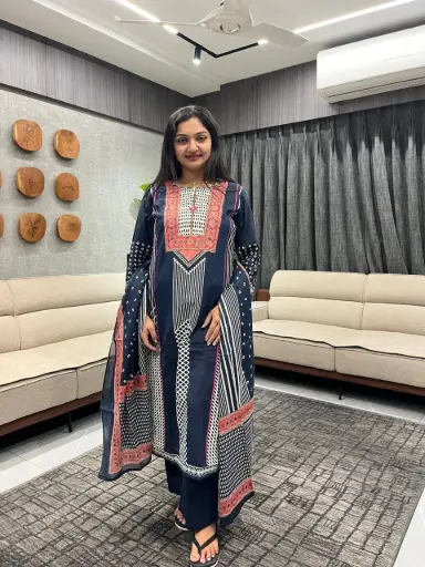 Midnight Stripe Hand-Worked Cotton Suit Set