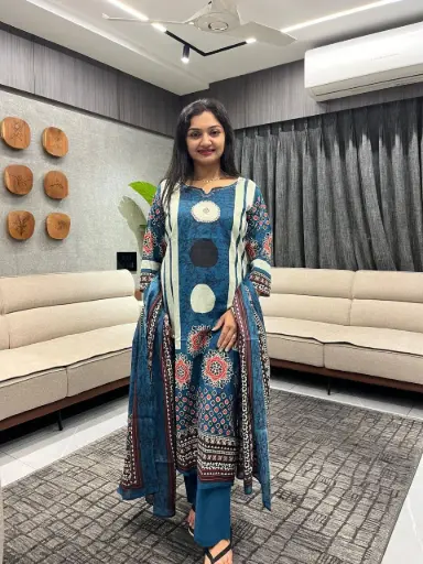 Teal Mandala Hand-Worked Cotton Suit Set