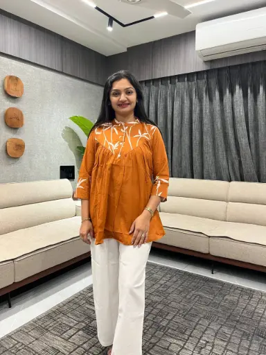 Rust Radiance Leaf Print Pleated Tunic