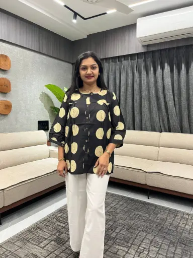 Midnight Polka Dot Cotton Pleated Tunic