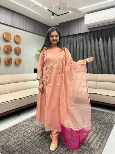 Peach Glow Handcrafted Simmer Suit Set