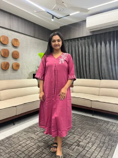 Berry Bloom Embroidered Flex Cotton Midi