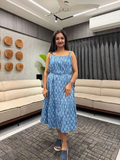 Blue Pure Cotton Ethnic Motifs Printed A-line Dress